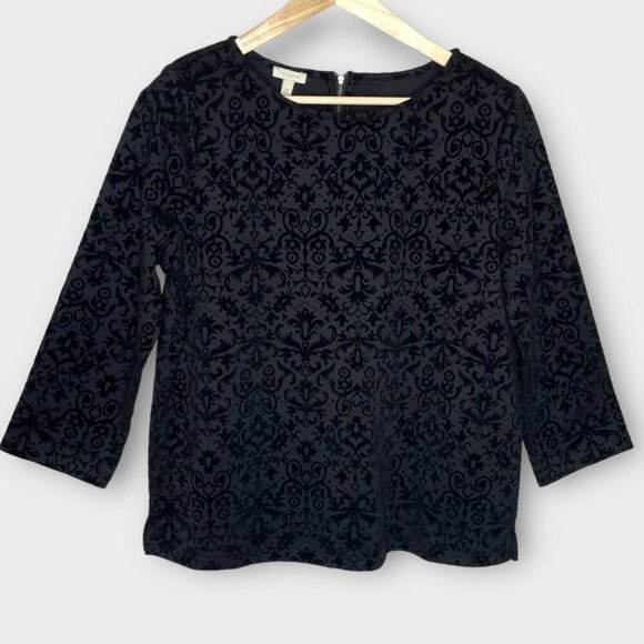 🍂🍁 Talbots Black Damask Flocked Velvet Top Size M - Picture 1 of 6